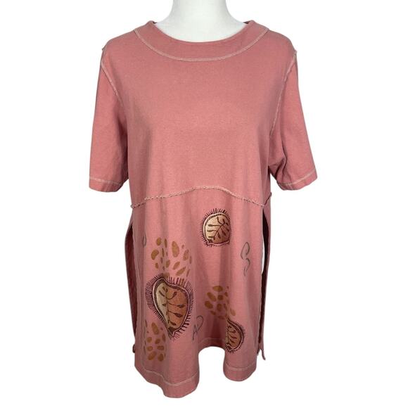 Blue Fish Tops - Blue Fish Organic Cotton Hand Painted Tunic Top Peach Size 1 Art To Wear Artsy